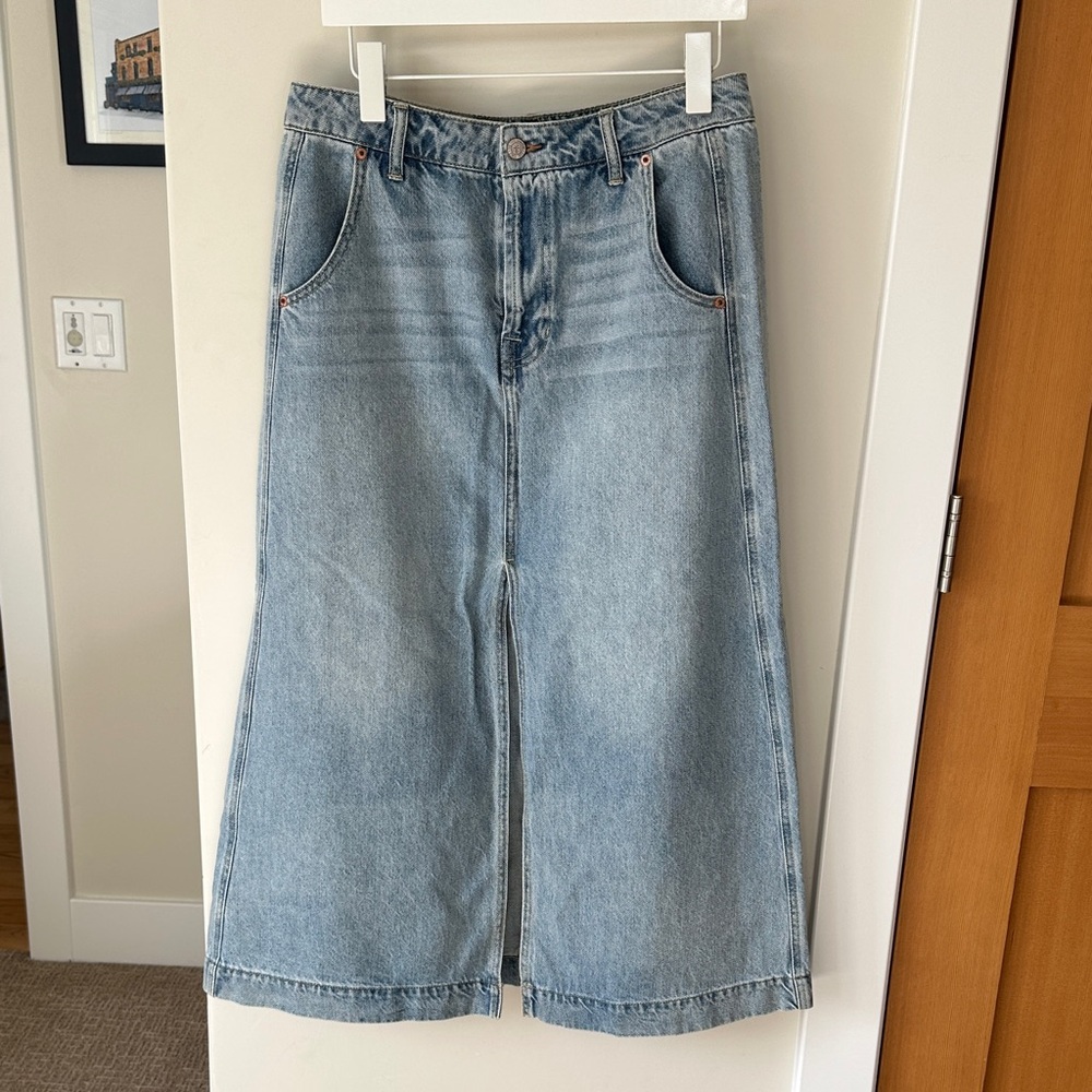 Frye Light Blue Denim Midi Skirt